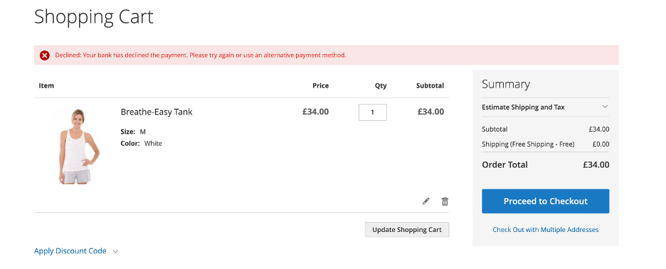 LBOP Magento declined payment message