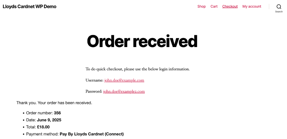 LBOP WooCommerce order confirmation page