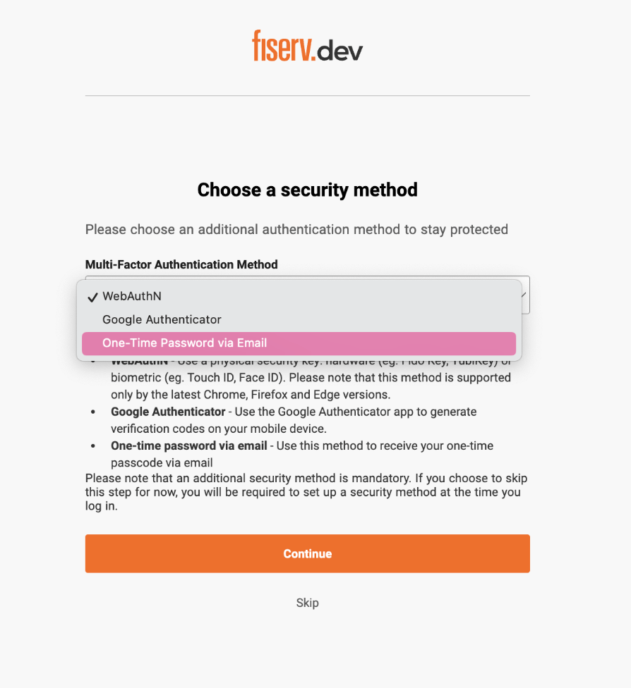 Choose a security method