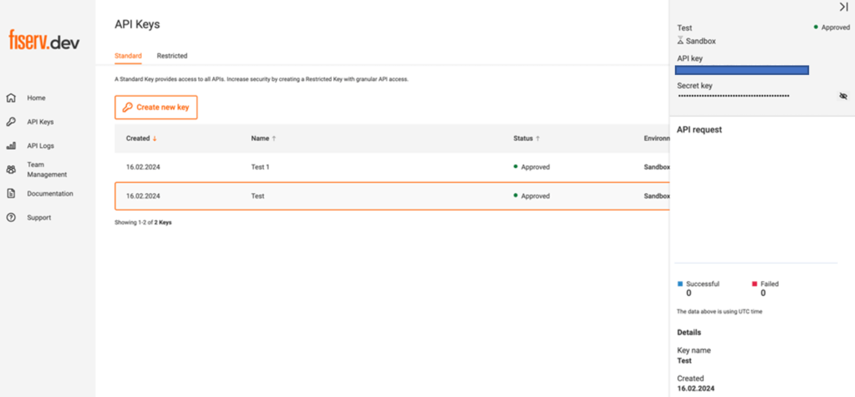 View API details and Secret Key