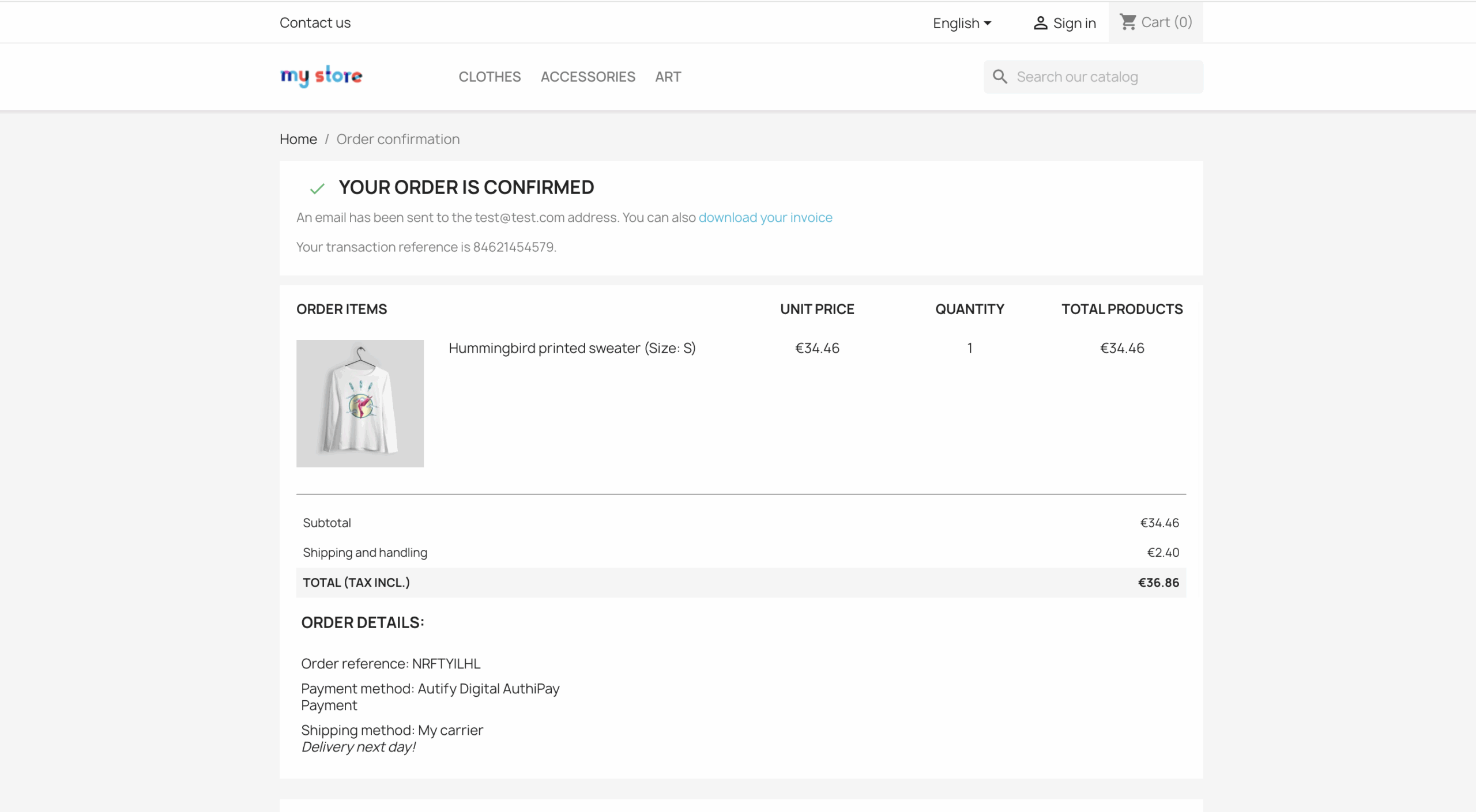 AIB-MS-AuthiPay-PrestaShop-successful-payment