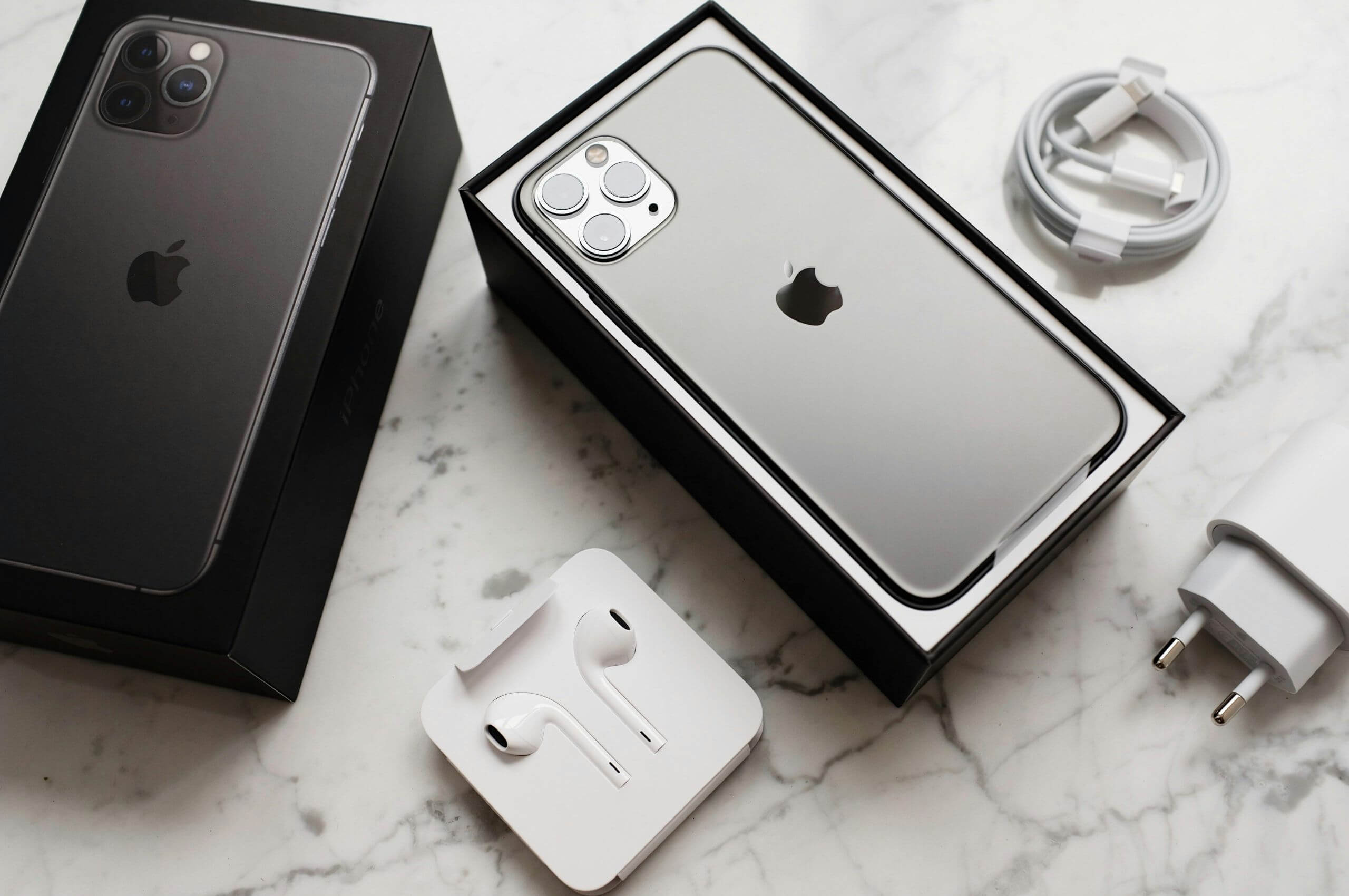 Composition of smartphone in box and electronic devices
