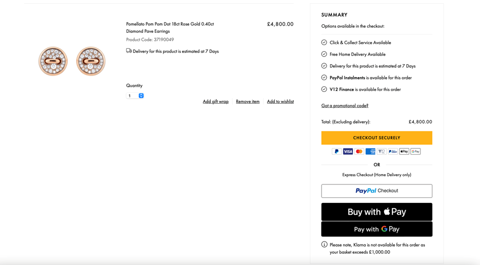Product page point of sale (POS)