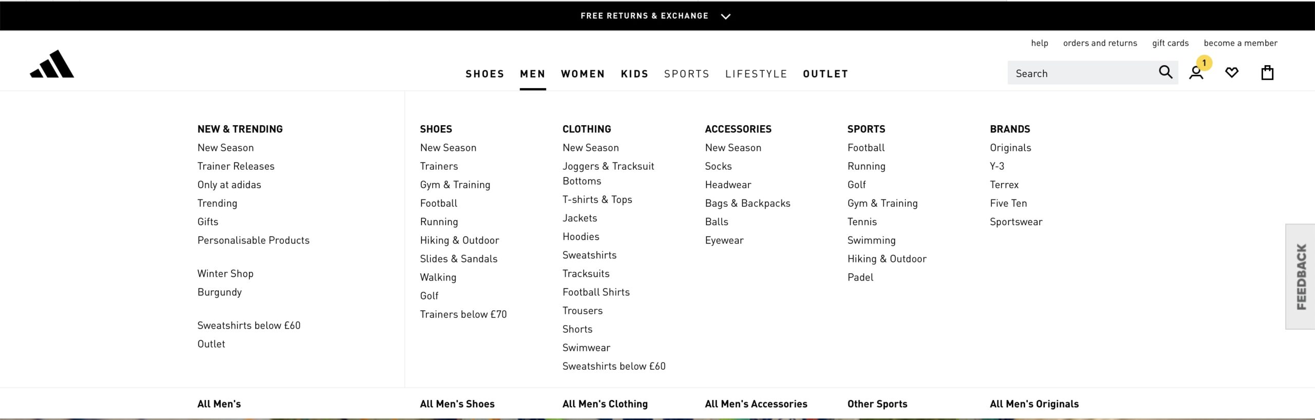 nike website optimised header menu navigation