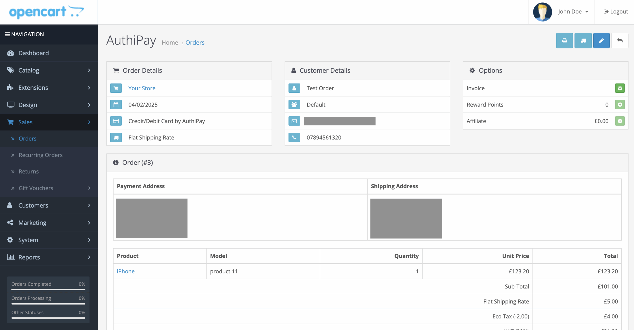 AIB-MS-AuthiPay-OpenCart-order-details-page