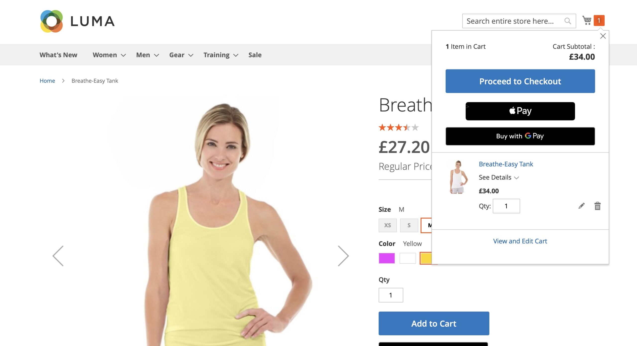 Digital wallet displayed on the mini cart pop up