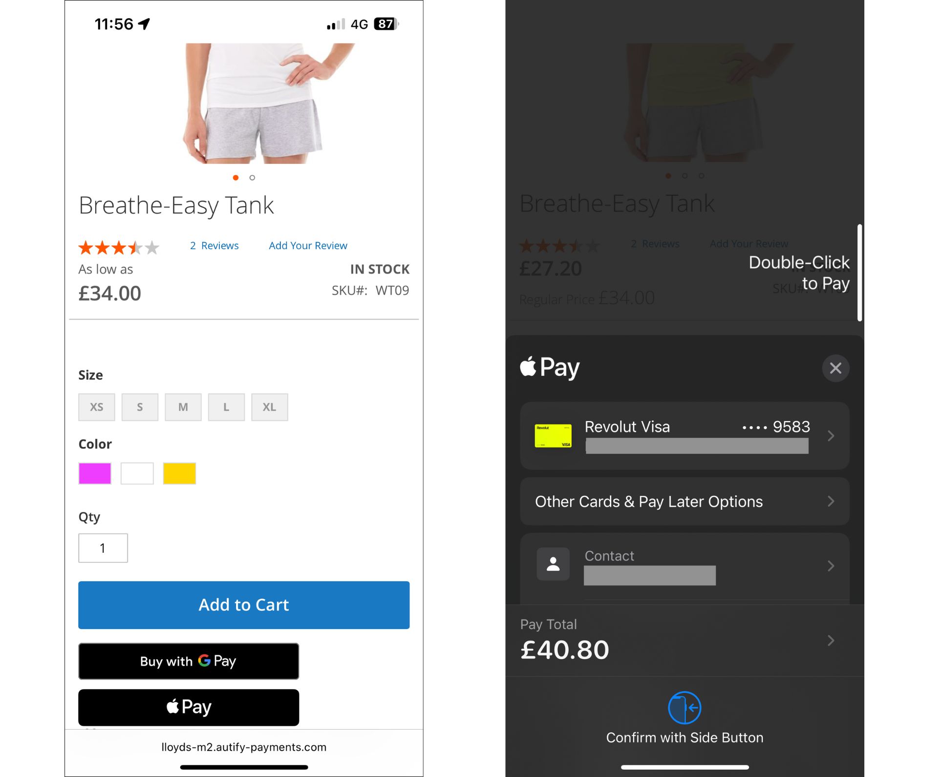 Digital wallet payment option on mobile