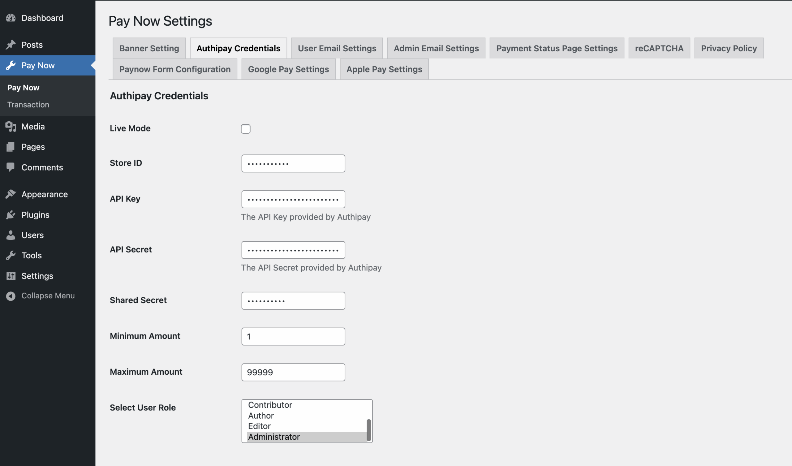 AIB-MS-AuthiPay-WordPress-backend-settings