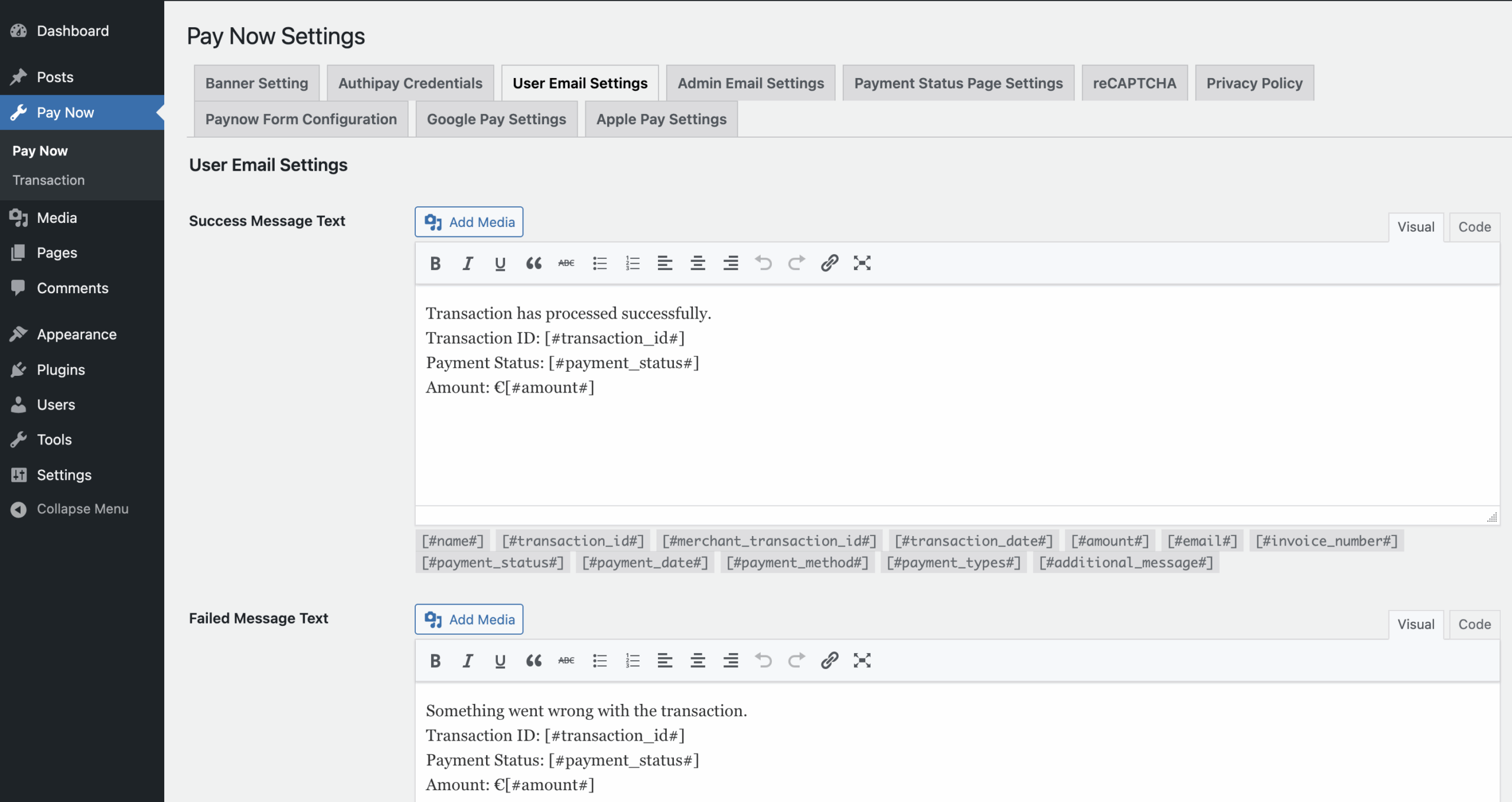 AIB-MS-AuthiPay-WordPress-customer-email-settings-