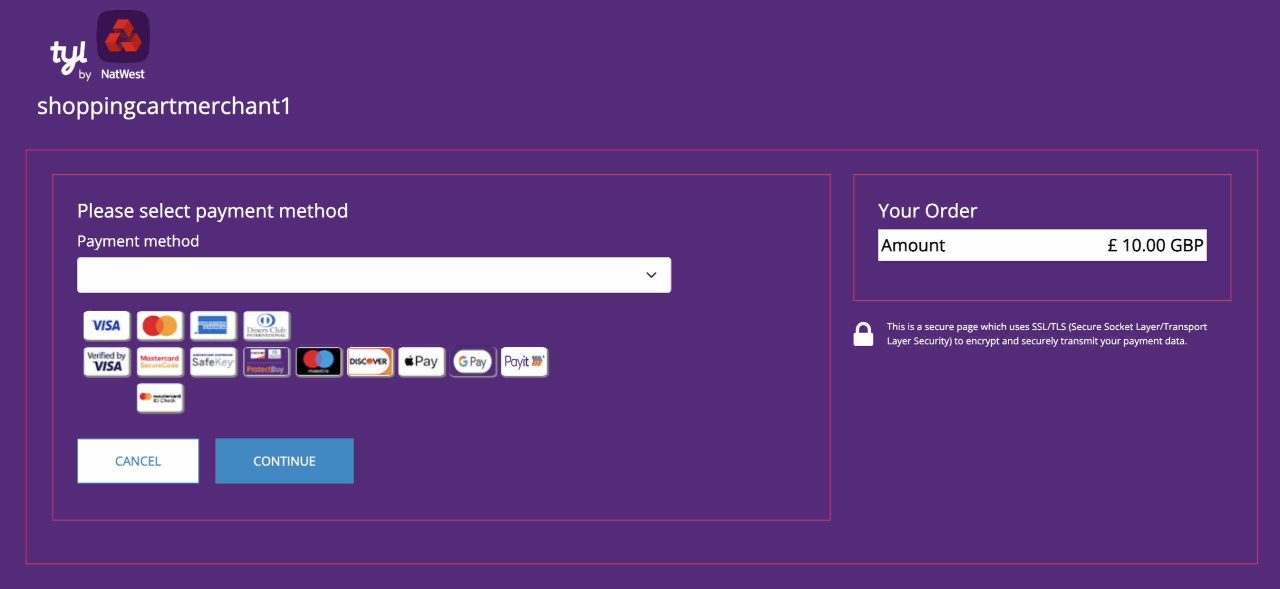 TYL by NatWes PayNow Magento hosted payment page