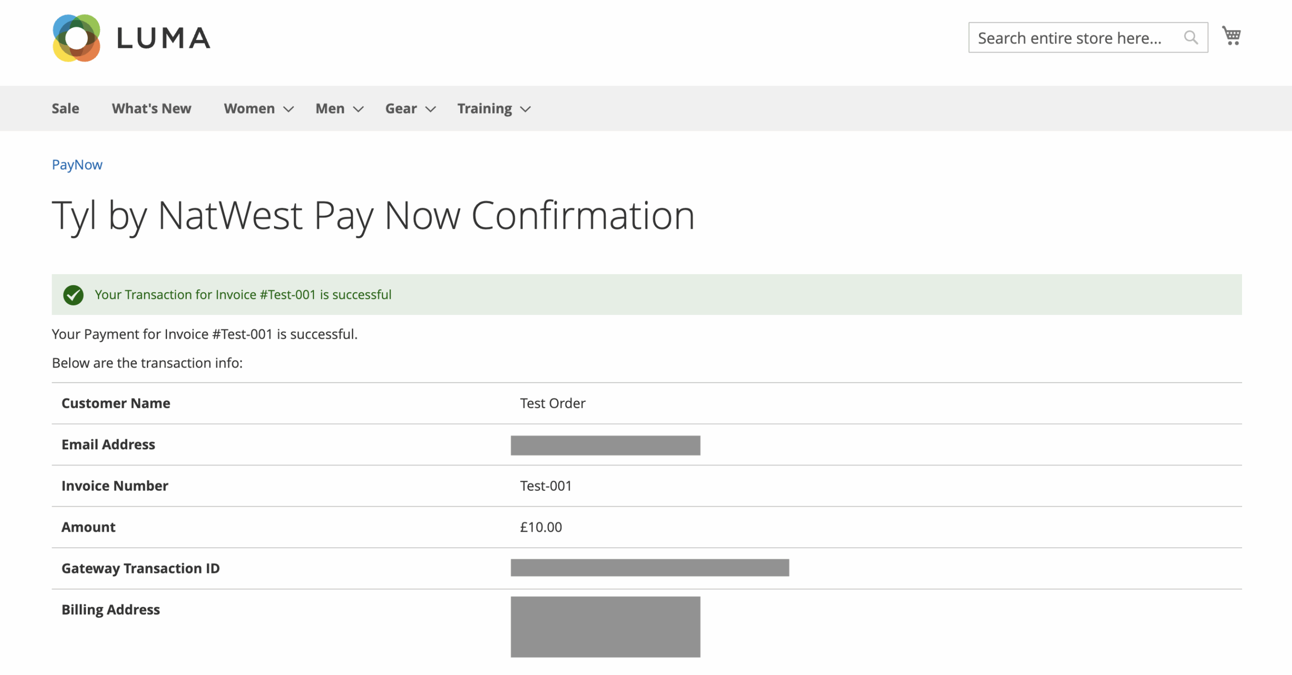 TYL by NatWest PayNow Magento successful-payment